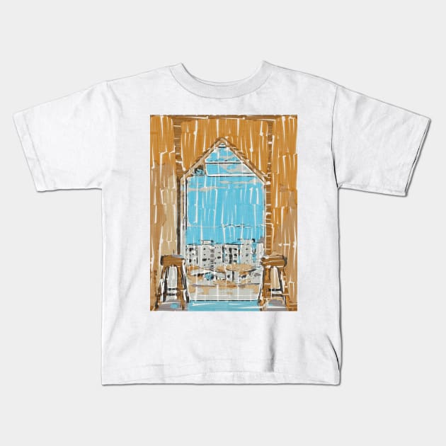 view from the balcony Kids T-Shirt by Banyu_Urip
